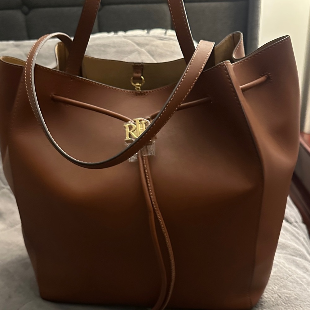 Ralph Lauren Tan Leather Tote with Gold Accents